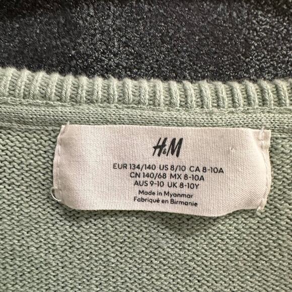 H&M Green Button Down Ruffle Pointelle Cardigan, VGUC, Sz 8-10 (134-140cm) (8B) - Picture 3 of 4